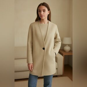 Orfine Japan Cream wool blend Women's Coat minimalist classic quite luxury sz M